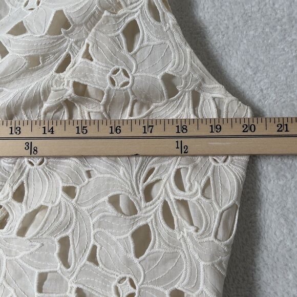 Vince Nouveau Cotton Lace Midi Dress Sz 12 Cream V-Neck Sleeveless - Picture 15 of 16